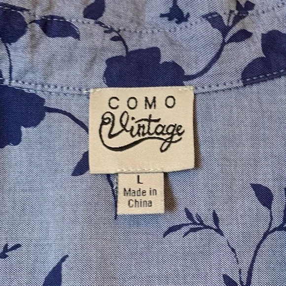 Como Vintage Chambray Floral Work Shirt L - Picture 8 of 9